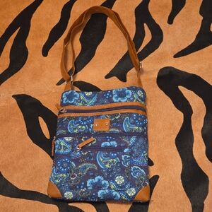 Stone Mountain Blue and Brown Paisley Crossbody Bag